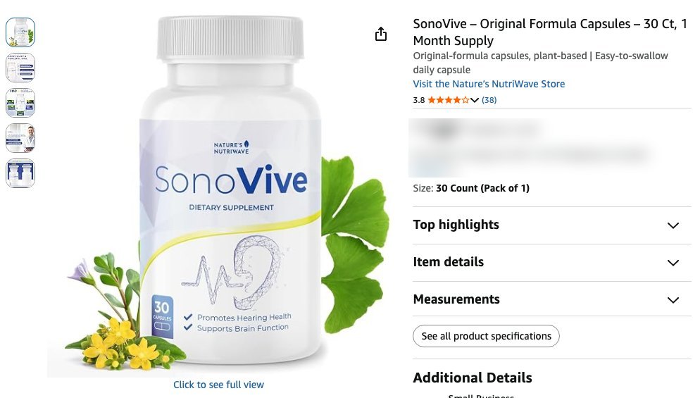 The official SonoVive listing sold by the Nature's NutriWave store