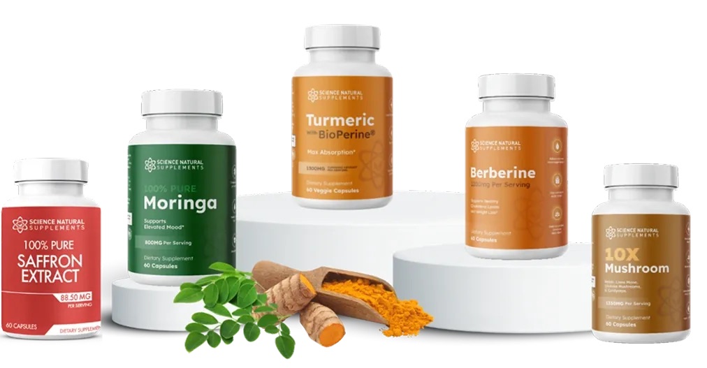 A lineup of supplement bottles
